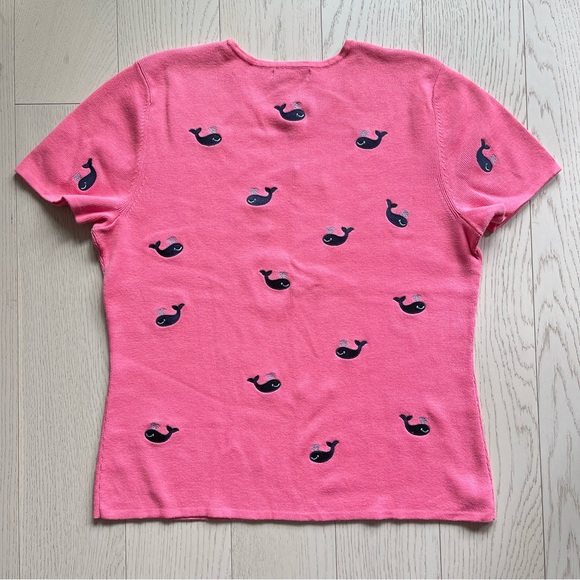 Vintage 90s Carole Little Pink All Embroidered Happy Whales Short Sleeve T-Shirt - Picture 3 of 11